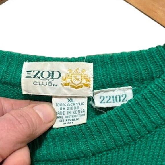 Vintage izod club green sweater graphic pattern on front sz XL 70s 80s VTG - Picture 4 of 6